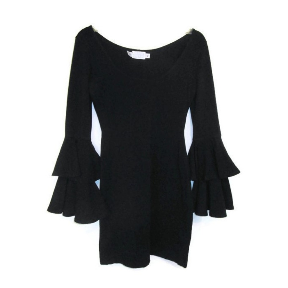 1990 vintage black bell sleeve dress size xs small - Picture 5 of 6
